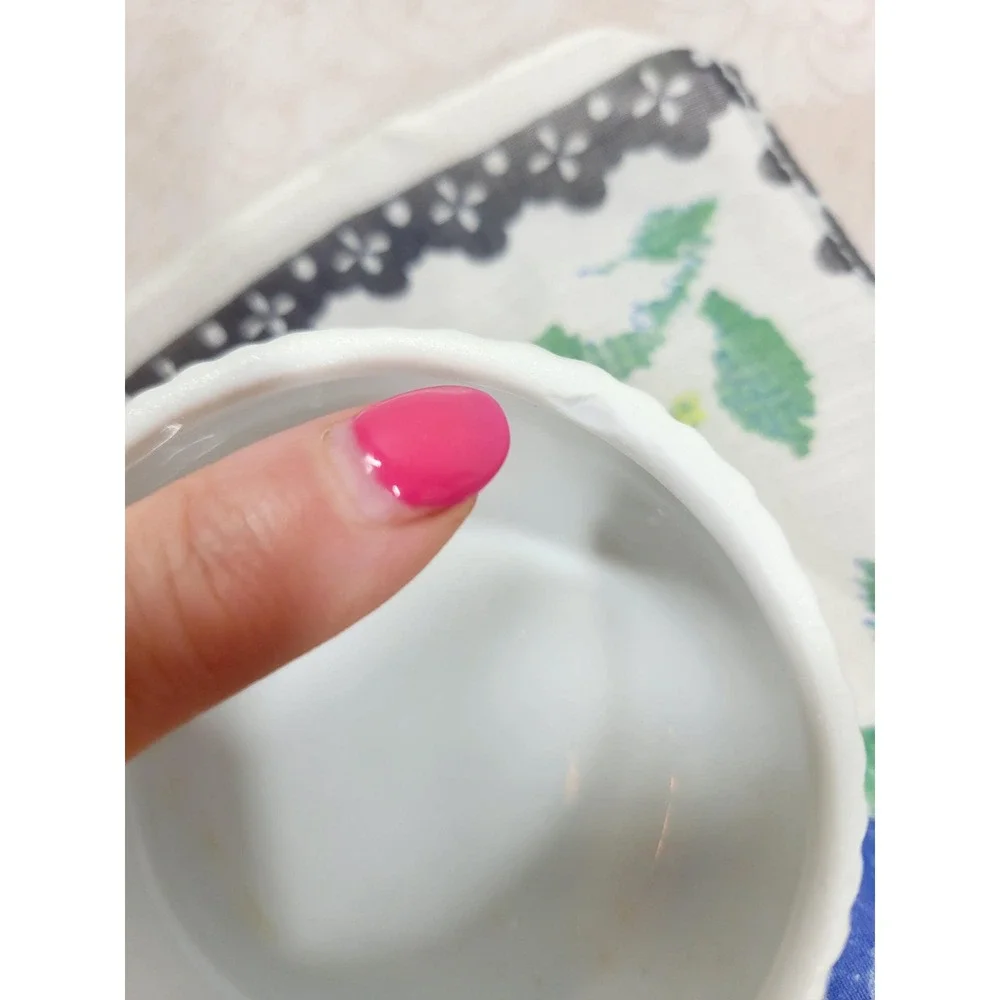 Dainty Porcelain Rose Trinket Box Round Blue Ribbon Accent 3